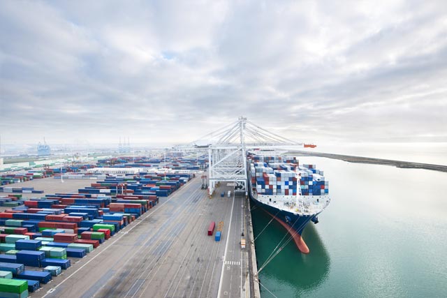 cargoship containers in docks